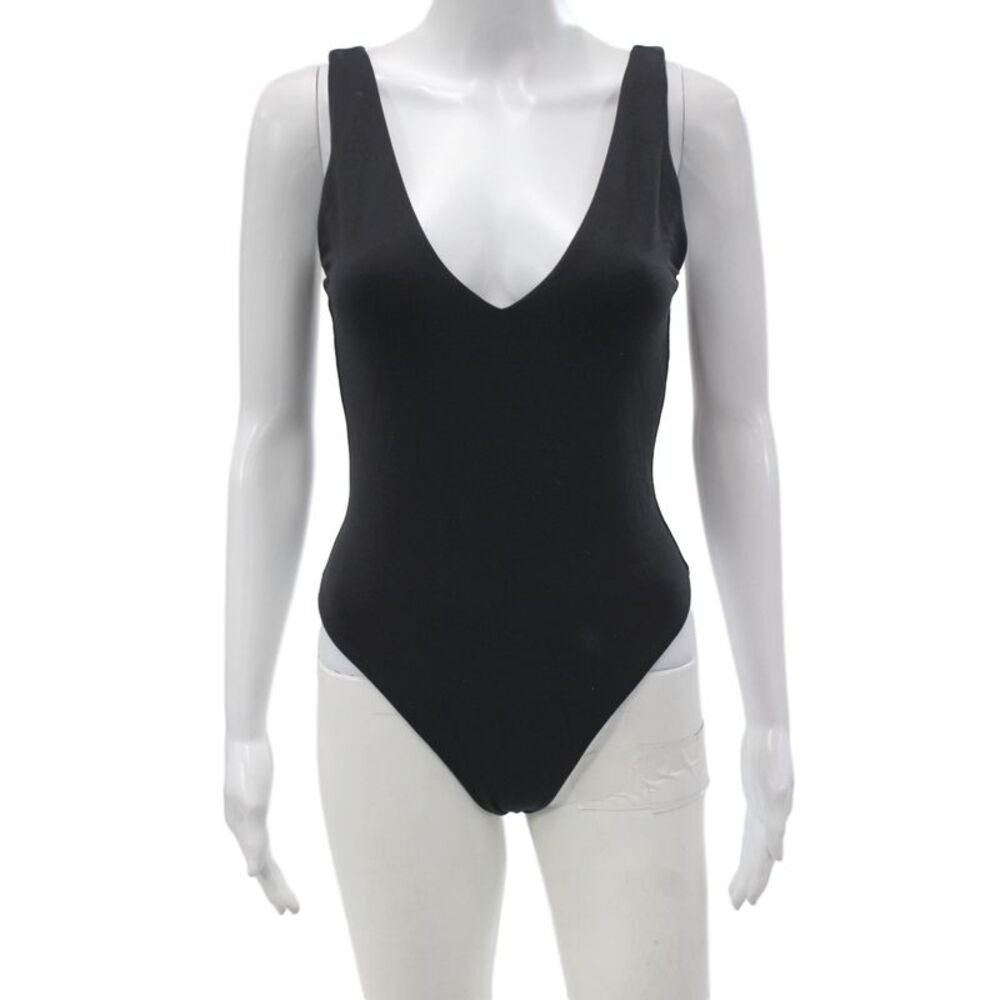 Babaton Women One Piece Bodysuit Black V-Neck Sleeveless Nylon Size M